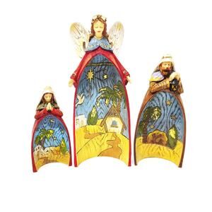 Roman 3 Piece Nativity Scene Christmas Nesting Figurines Angels Wood Folk Art